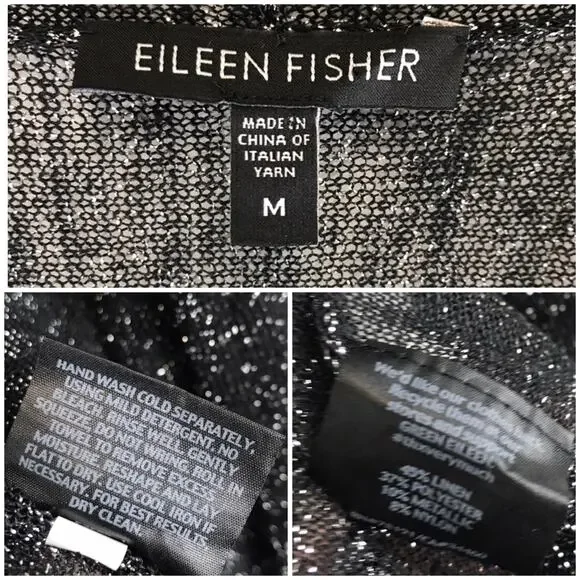 Eileen Fisher Linen Blend Metallic Open Front Sheer Cardigan Lagenlook Size M - Picture 9 of 10